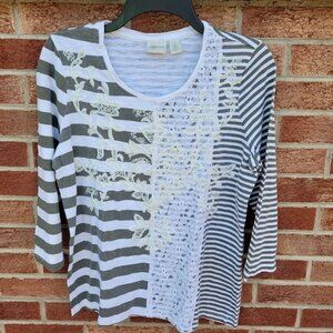 Zenergy by Chico's Embroidered Shirt Women's Size Medium Pullover Lace Accents